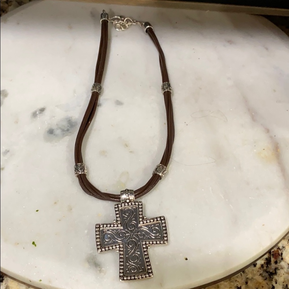 Brown and silver cross necklace
